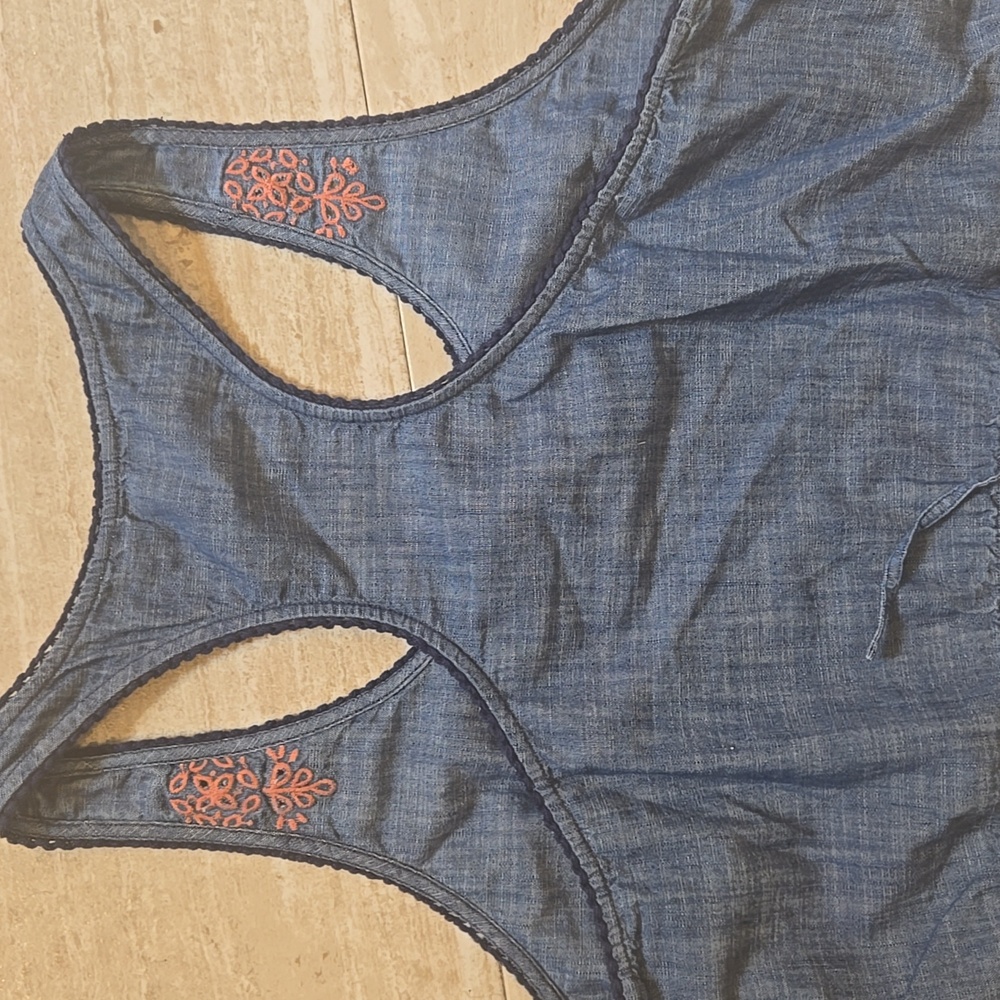 American Eagle Boho Festival Denim/Chambry Embellished Tie Front Crop Tank Top - Picture 6 of 8
